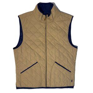 Crown & Ivy Quilted Full Zip Vest Mens - M Beige & Blue Golf Sport Jacket Hiking